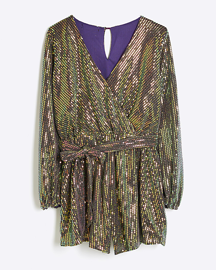 Multicoloured Long Sleeve Sequin Playsuit
