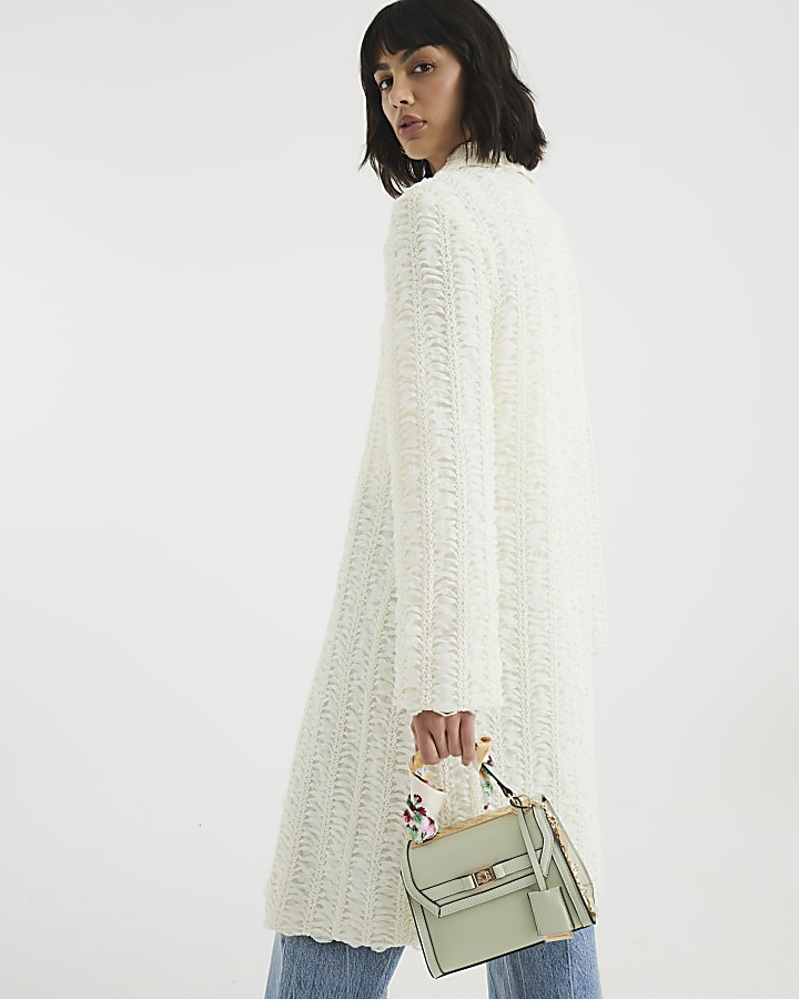 Cream Longline Occasion Textured Midi Coat