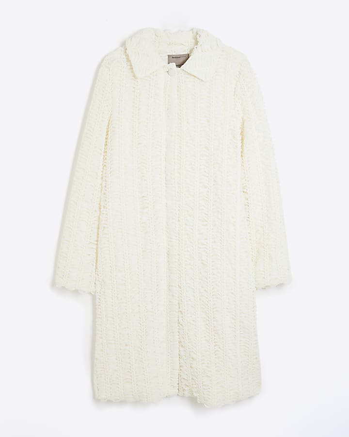 Cream Longline Occasion Textured Midi Coat