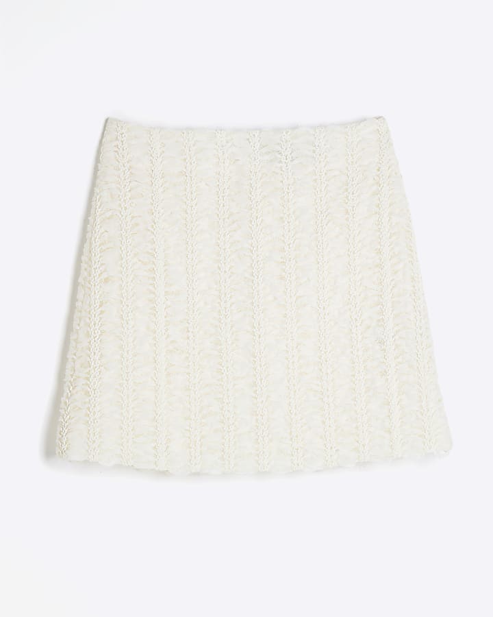 Cream Textured Mini Skirt