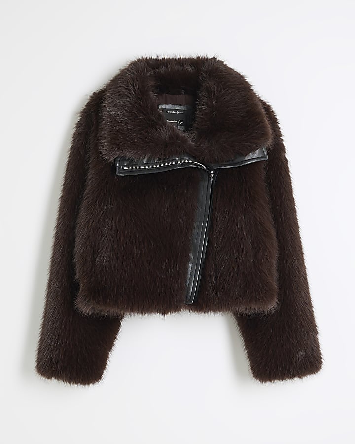 Brown Faux Fur Biker Jacket