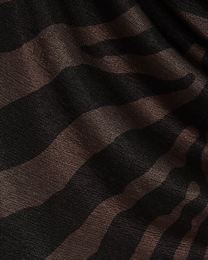 Brown Slinky Zebra Cowl Drape Blouse