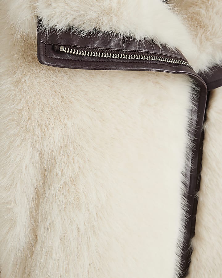 Cream Faux Fur Biker Jacket