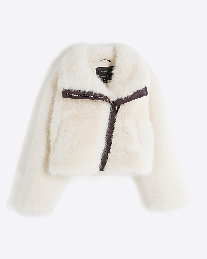 Cream Faux Fur Biker Jacket