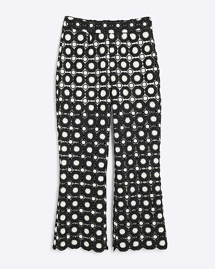 Black Crochet Flared Trousers