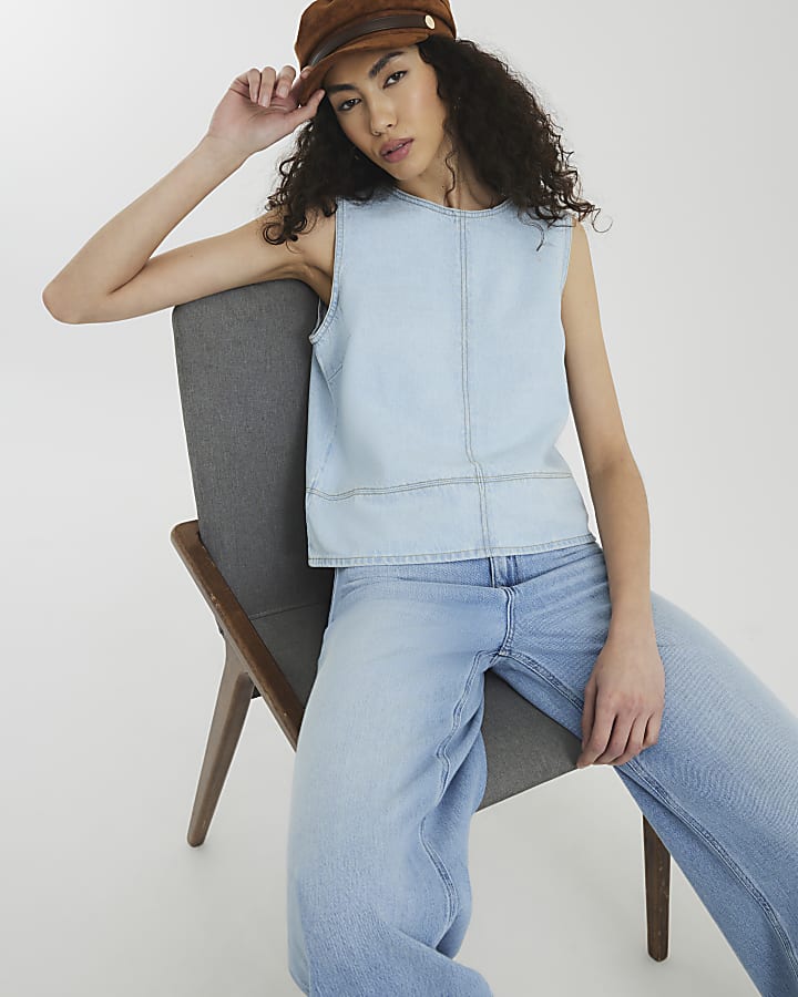 Blue Denim Crew Neck Top