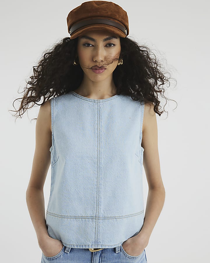 Blue Denim Crew Neck Top