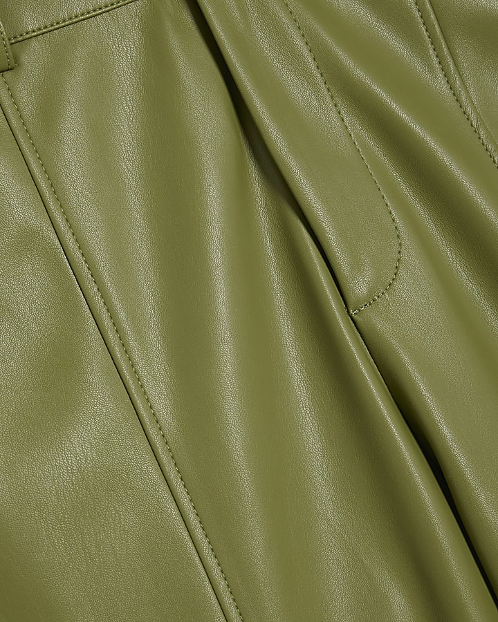 Khaki Faux Leather Wide Leg Trousers