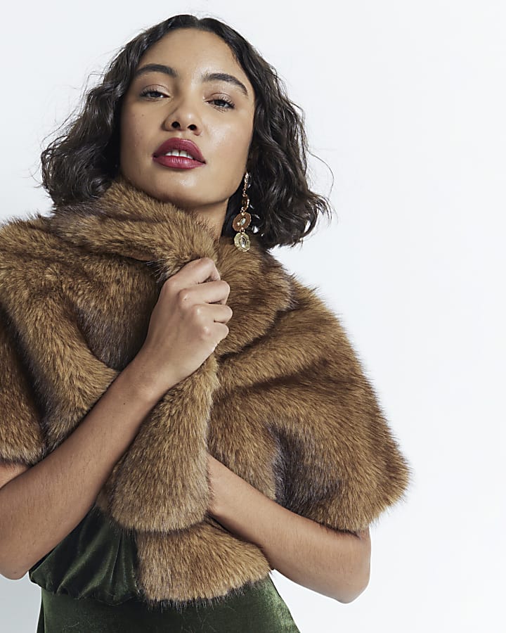 Brown Faux Fox Fur Cape