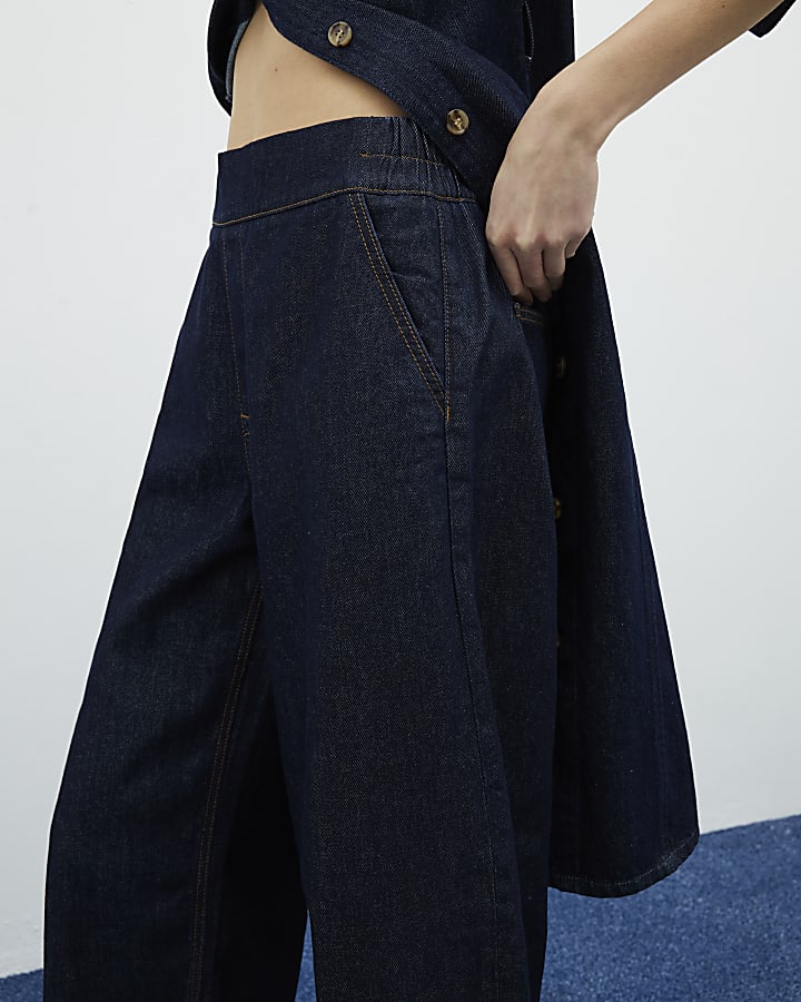 Blue Denim Pull On Barrel Jeans