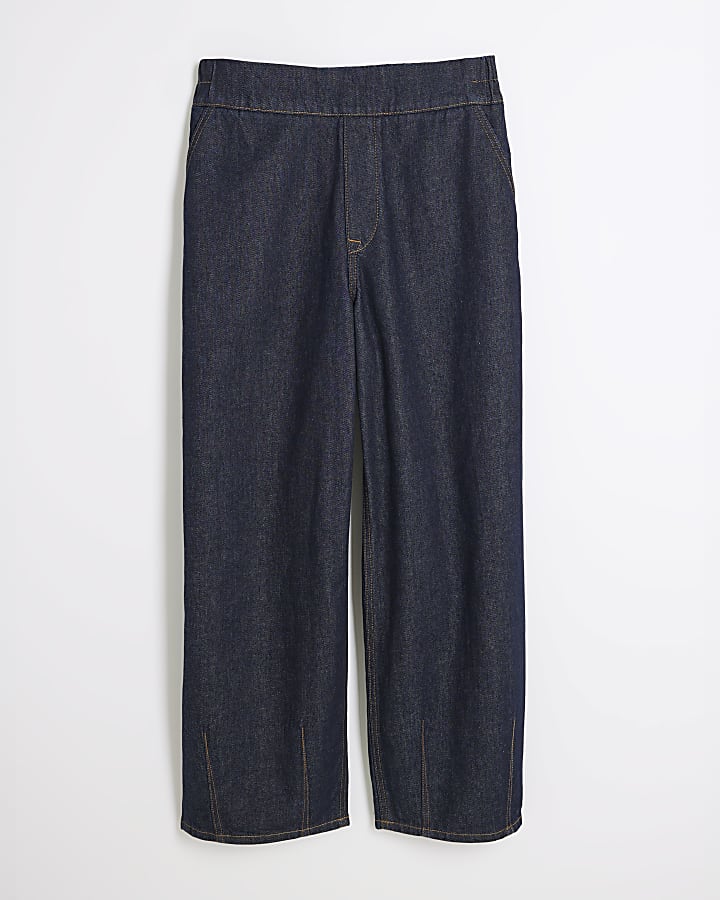 Blue Denim Pull On Barrel Jeans