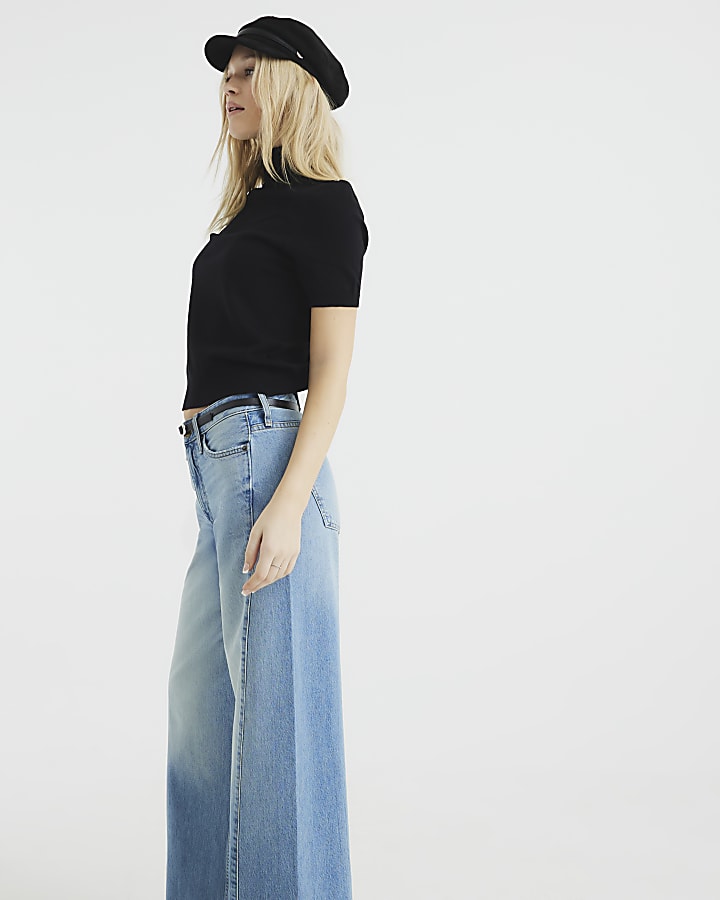 Blue Baggy Wide Leg Jeans