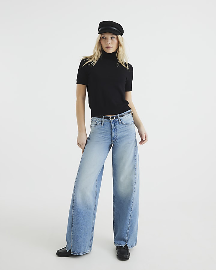 Blue Baggy Wide Leg Jeans