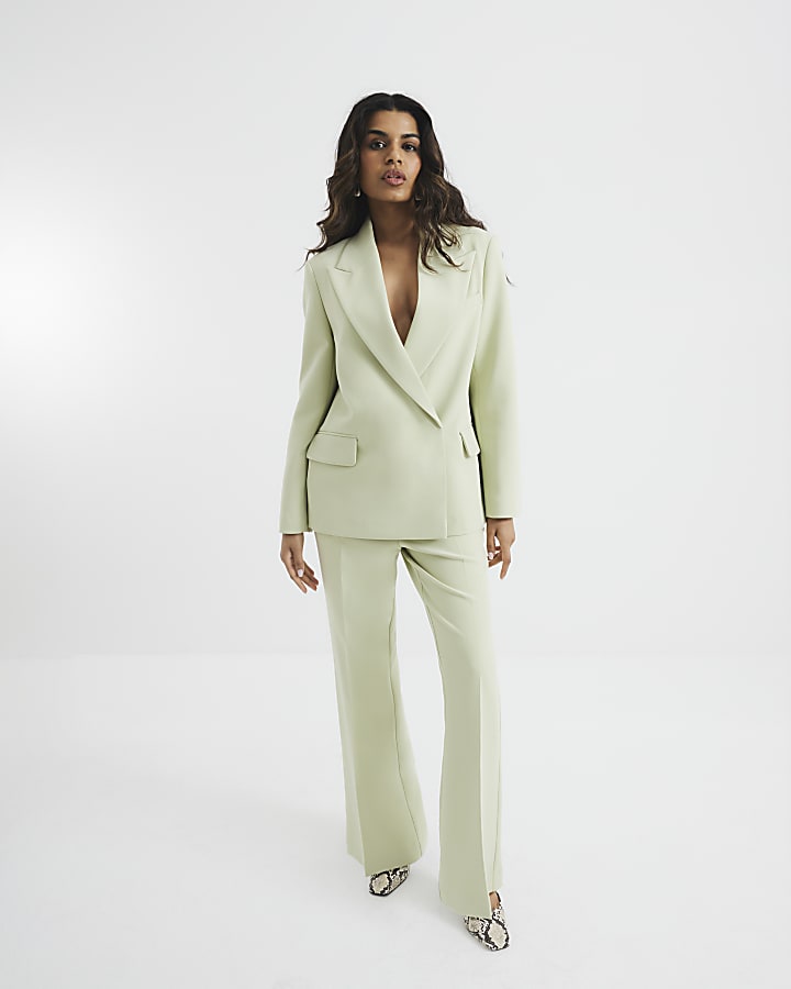 Petite Green Slim Flare Trousers