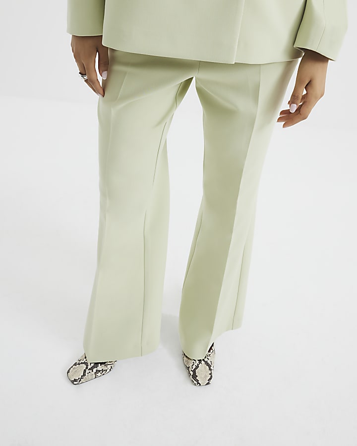 Petite Green Slim Flare Trousers