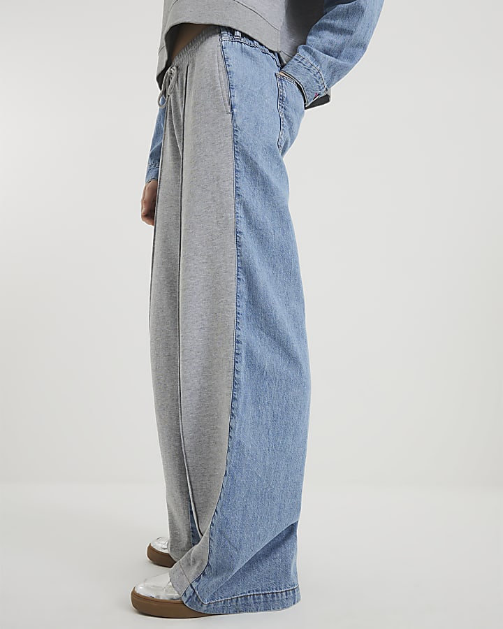 Grey Denim Hybrid Wide Leg Joggers