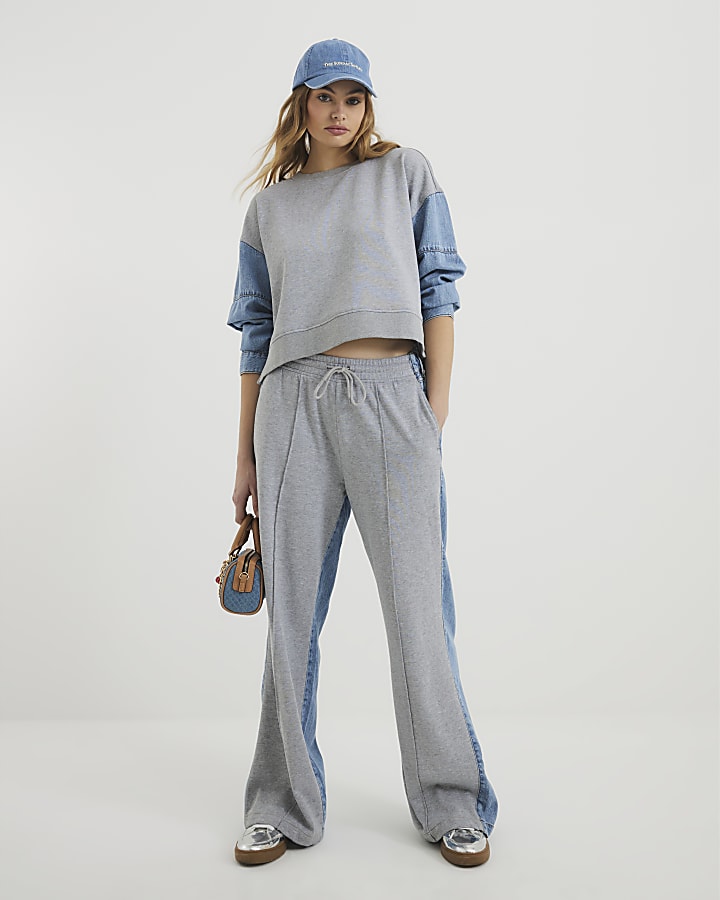 Grey Denim Hybrid Wide Leg Joggers