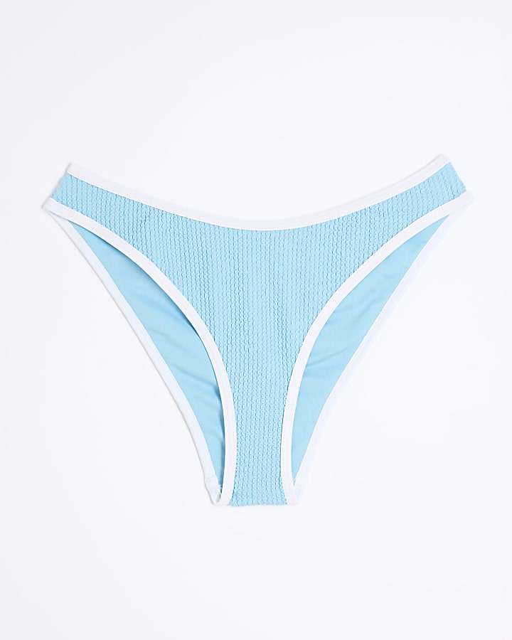 Blue Textured High Leg Bikini Bottoms