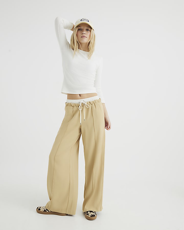 Beige Contrast Jogger Trousers