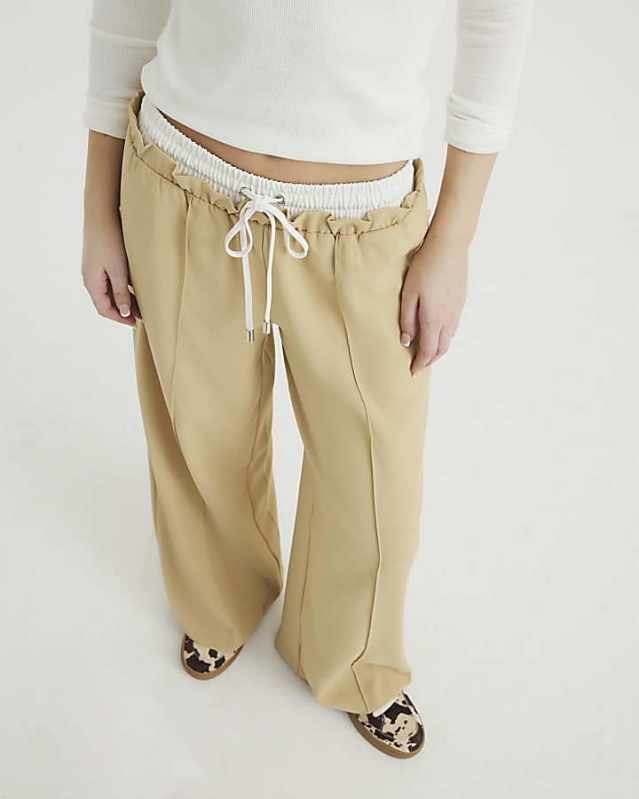 Beige Contrast Jogger Trousers