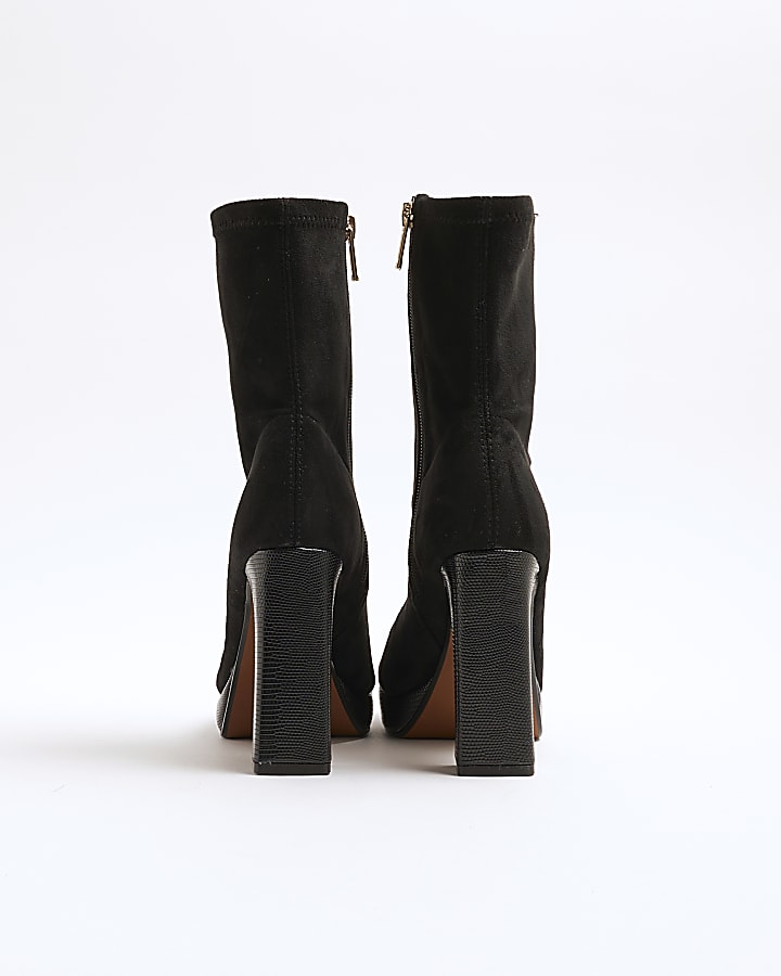 Black Faux Suede Platform Sock Boots