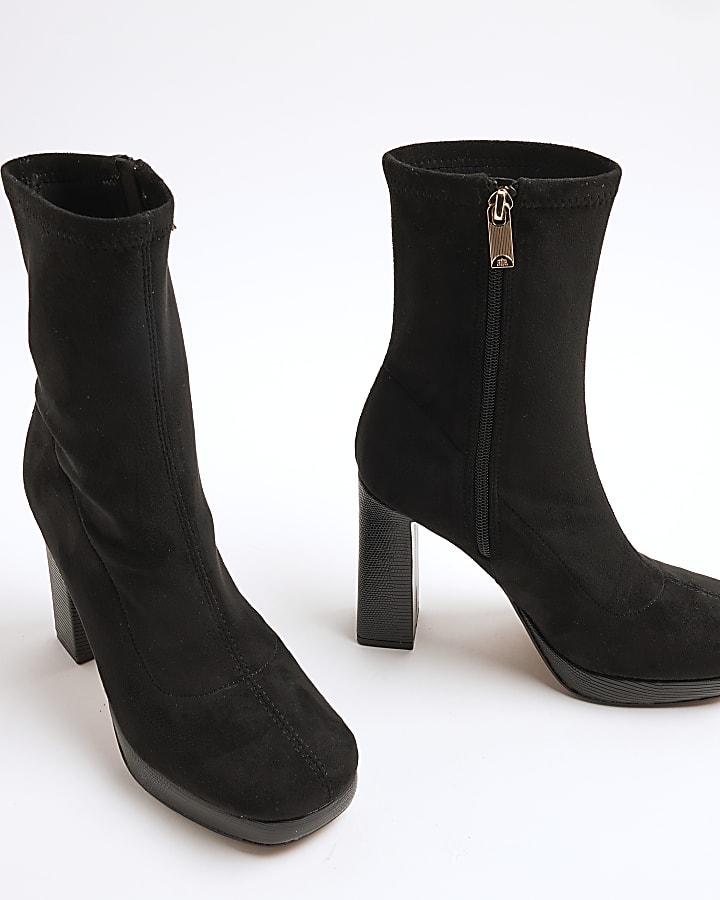 Black Faux Suede Platform Sock Boots