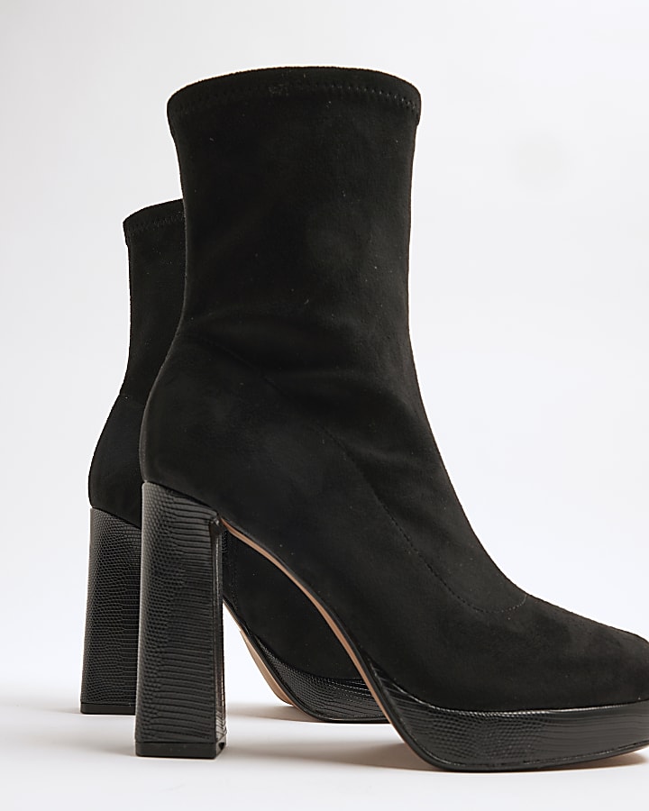 Black Faux Suede Platform Sock Boots