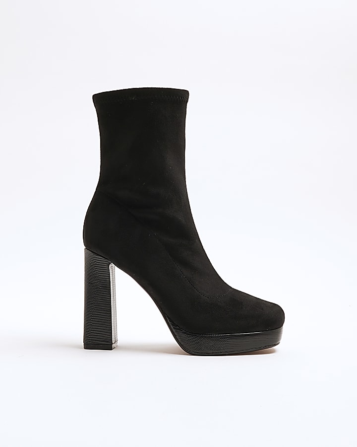 Black Faux Suede Platform Sock Boots