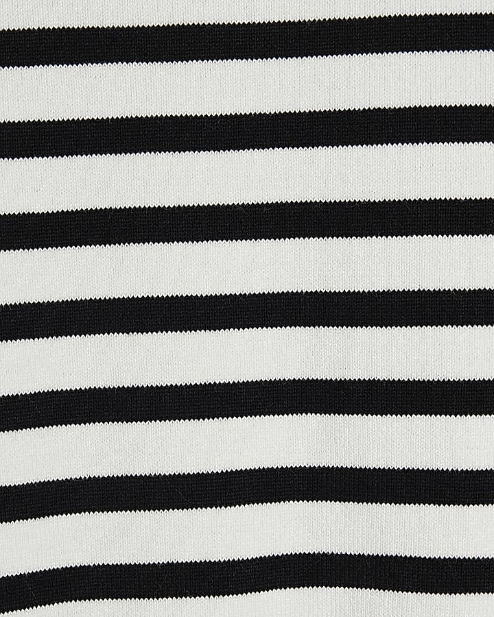 Black Striped Short Sleeve Button Knit Top