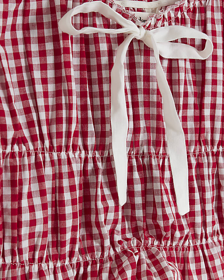 Red Gingham Loungewear Top & Shorts Set