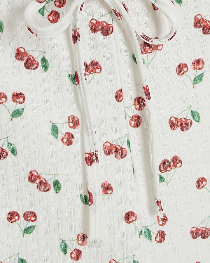 Cream Cherry Print Pyjama Set