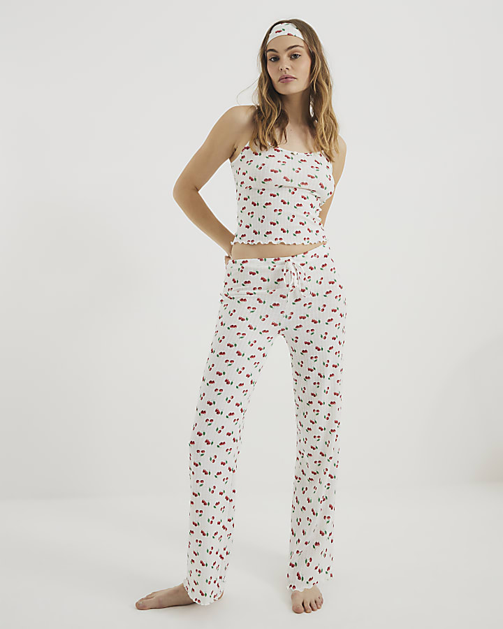 Cream Cherry Print Pyjama Set