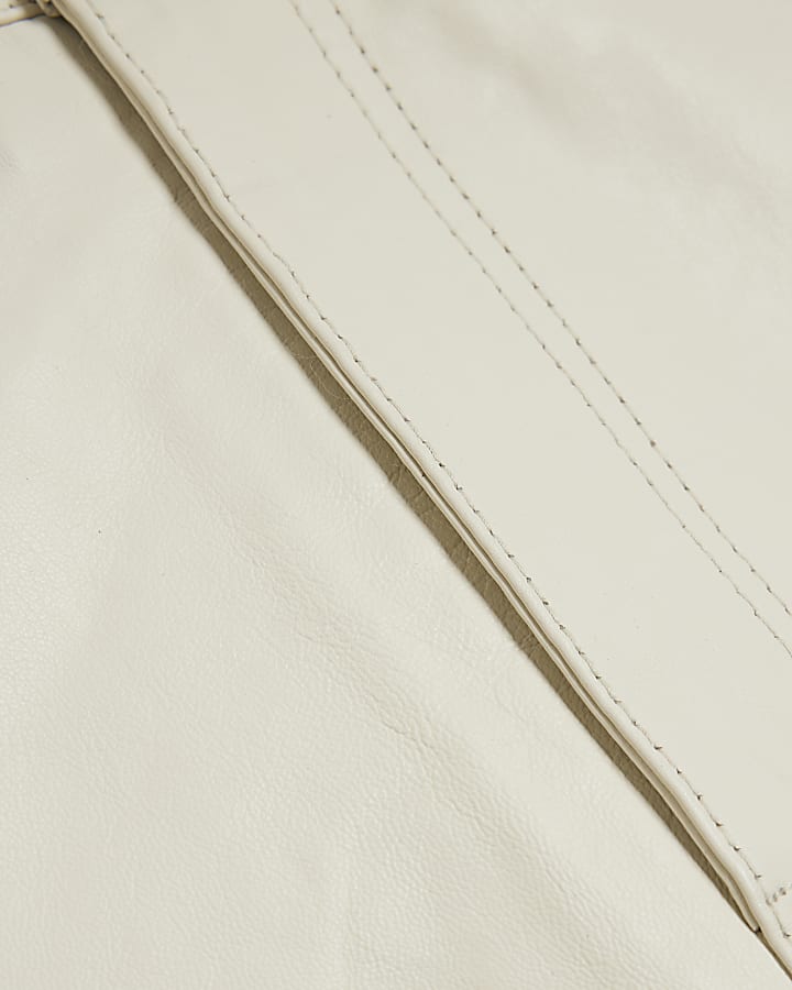 Cream premium Leather Barrel Trousers