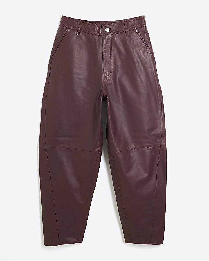 Red Premium Leather Barrel Trouser