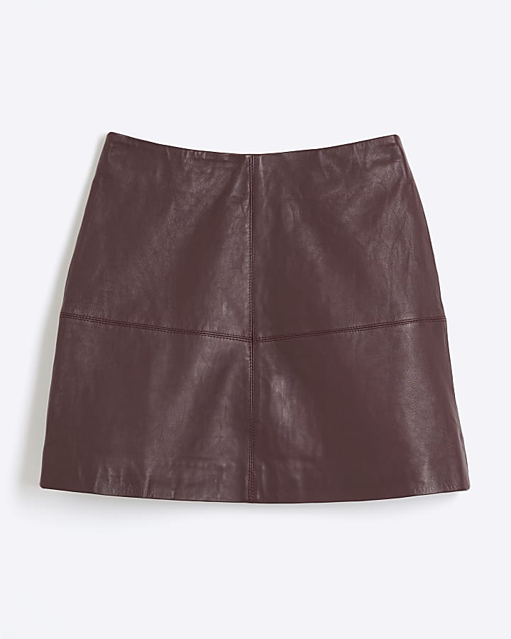 Premium Burgundy Leather Mini Skirt