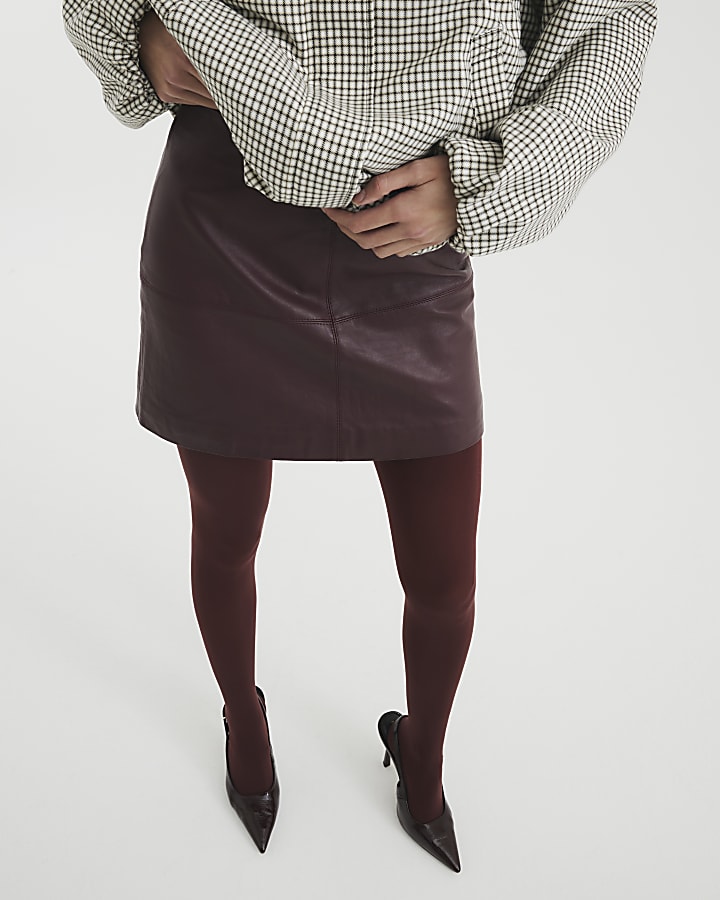 Premium Burgundy Leather Mini Skirt