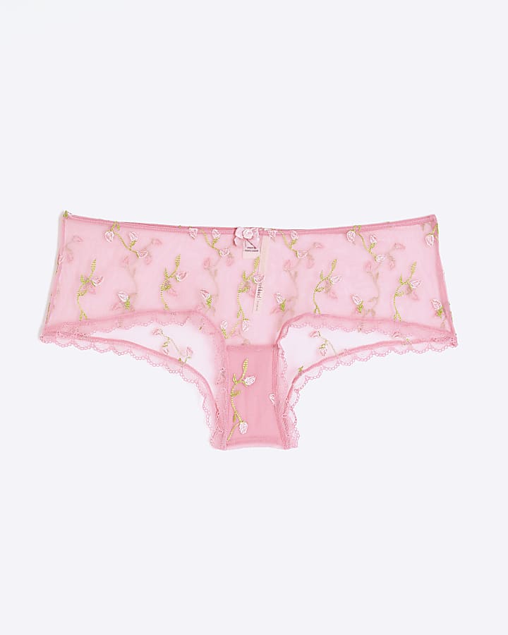 Pink Embroidered Floral Knickers