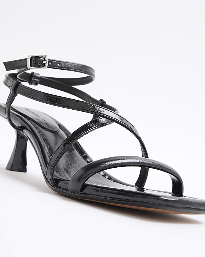 Black Wide Fit Kitten Heeled Strappy Sandals