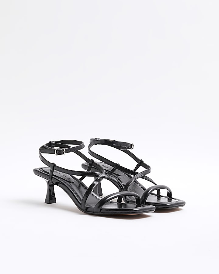 Black Wide Fit Kitten Heeled Strappy Sandals