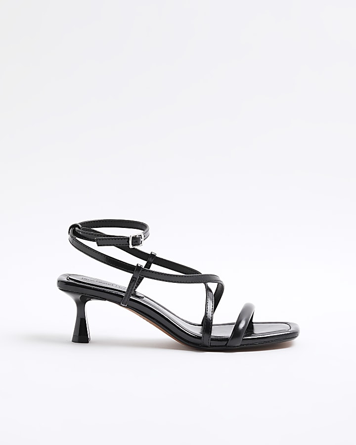 Black Wide Fit Kitten Heeled Strappy Sandals