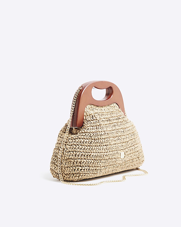 Beige Raffia Frame Clutch Bag