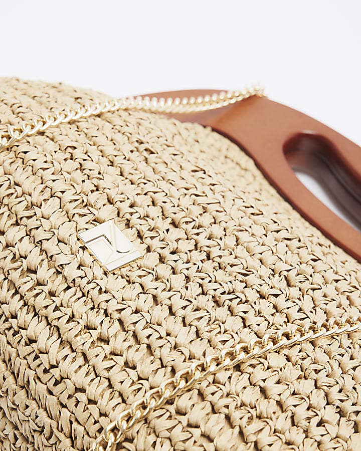 Beige Raffia Frame Clutch Bag