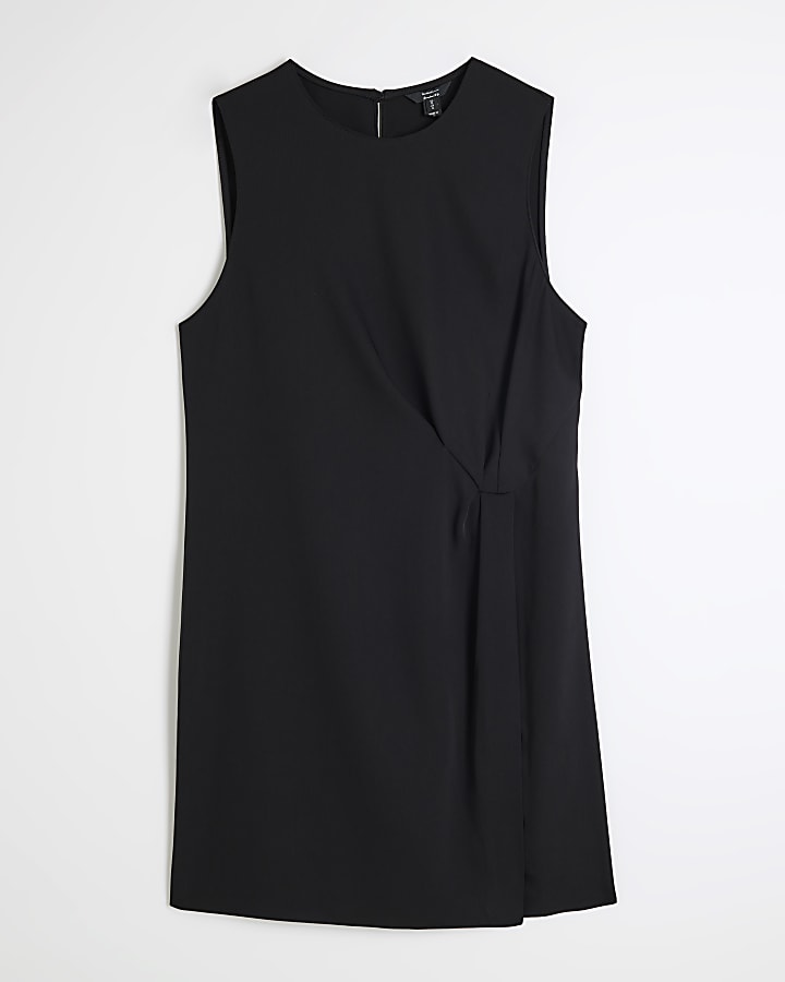 Black Twist Front Shift Dress