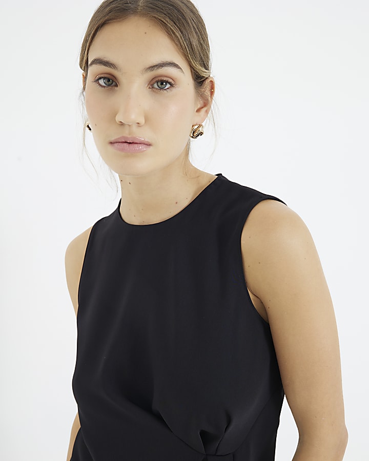 Black Twist Front Shift Dress
