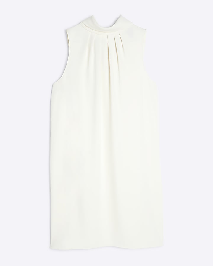 Cream Sleeveless Tie Neck Shift Dress