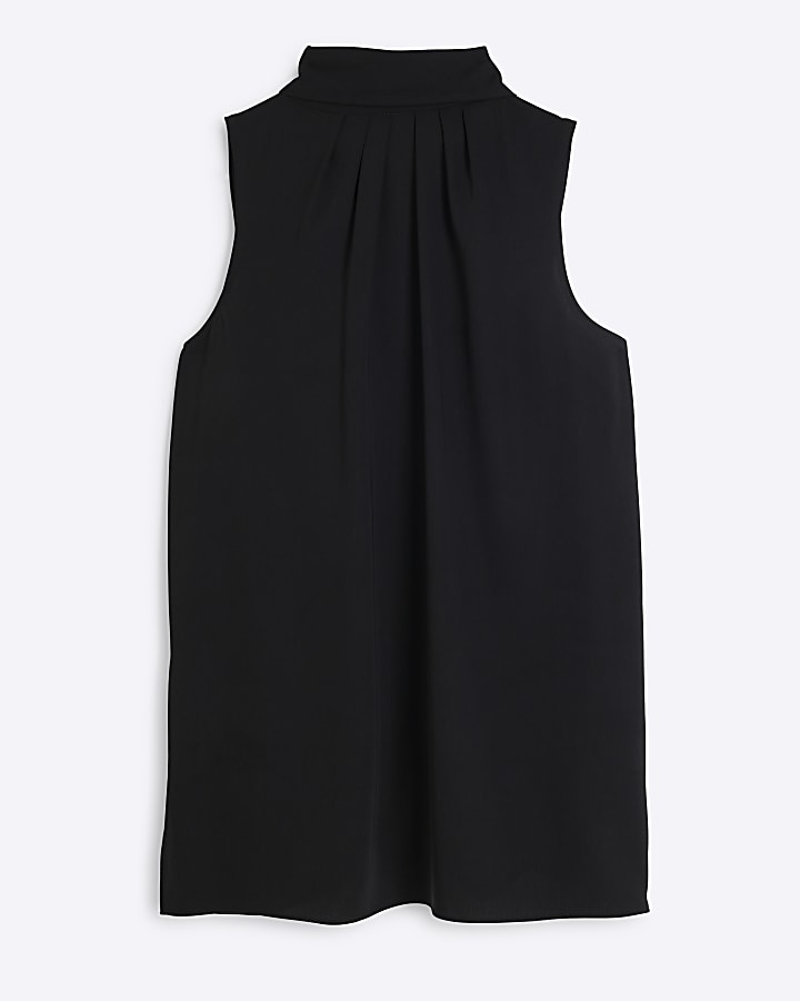 Black Sleeveless Scarf Neck Top