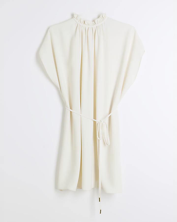Cream High Neck Mini Shift Dress