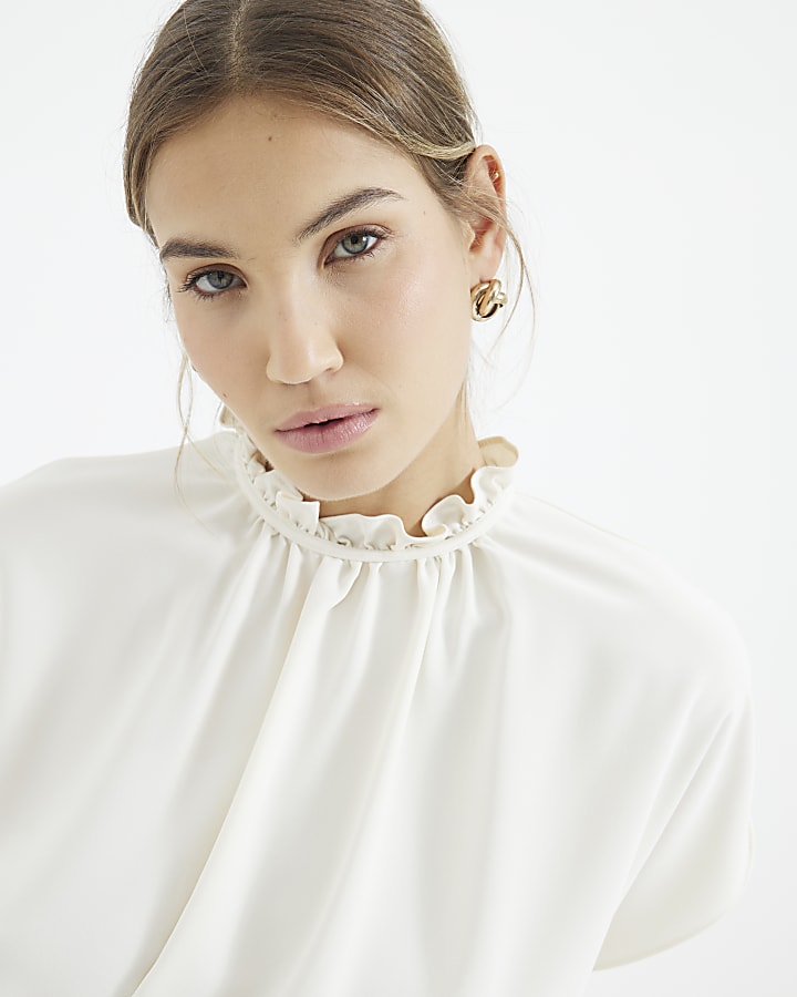 Cream High Neck Mini Shift Dress