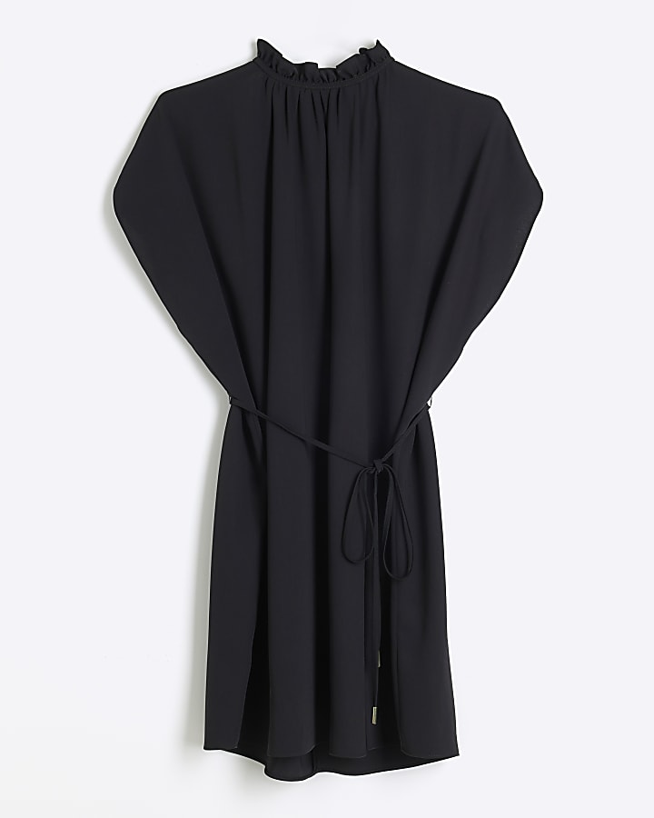 Black High Neck Mini Shift Dress