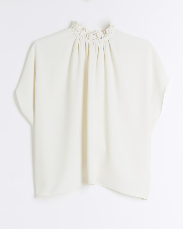 Cream Short Sleeve Cape Top